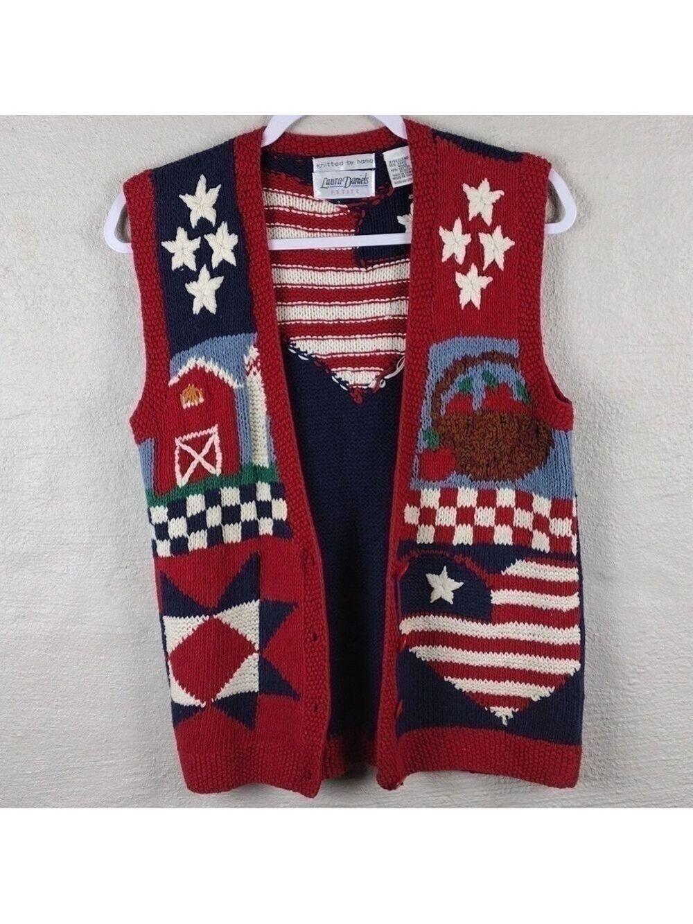 Laura Daniels Knitted By Hand Sleeveless Button Front Patriotic Sweater Vest - Picture 4 of 10
